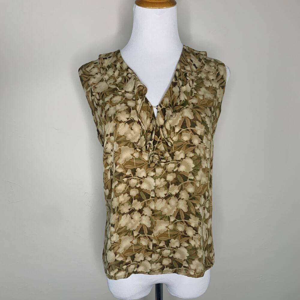 Kate Hill Silk Brown Cream Tan Sleeveless Blouse Sz 8
